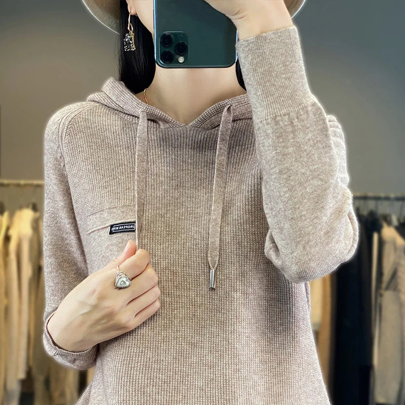 2023 New Autumn Winter Selection Cashmere Hoodie Women's Loose Hooded Knitted hoodie Sweater Women