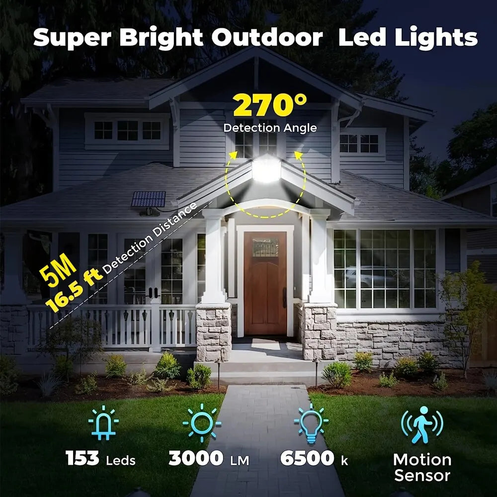 153LED Outdoor Solar Wall Sconce with Motion Sensor,Remote Control 3 Mode Security Light IP65 Waterproof For Porch Patio Garage