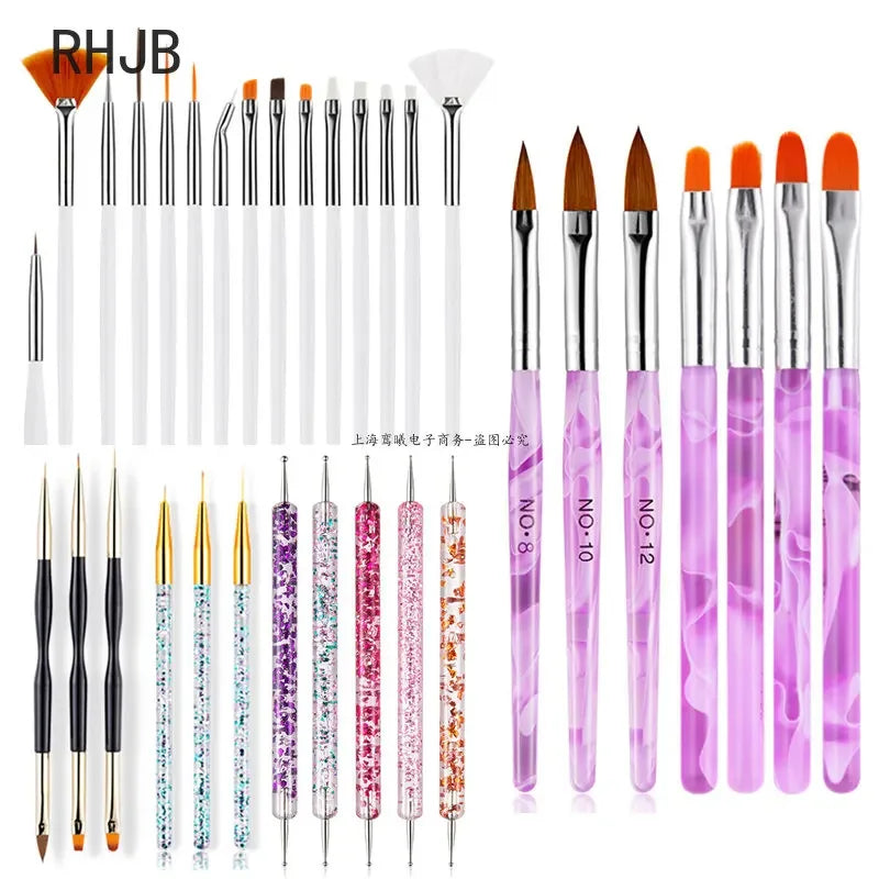 New 2025 Multiple nail art nail brush Design Tip Drawing Carving Dotting Nail Pen Builder Flat Liner Acrylic Gel Polish Manicure