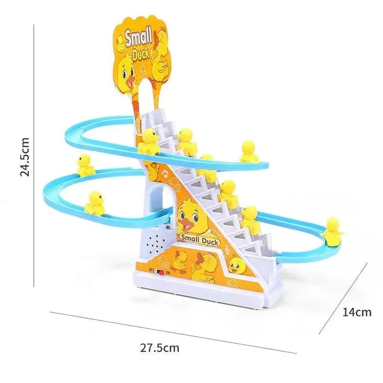 Children Toy Duck DIY Rail Racing Track Small Duck Climbing Stairs Toy Electric Car Staircase Music Educational Toy for Kid 3-5Y