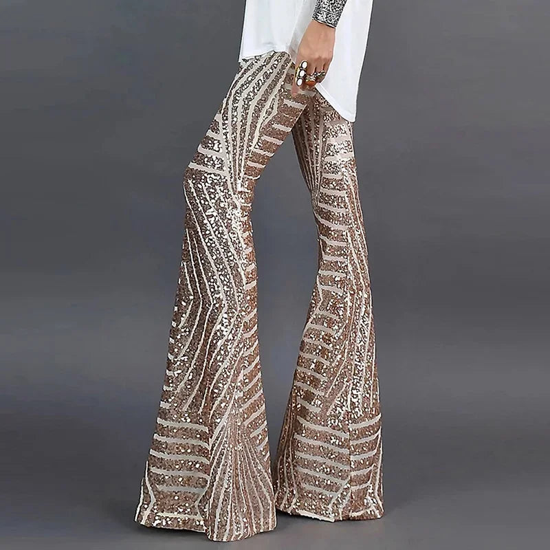 Sequin High Waist Skinny Flare Streetwear Wild Basic Slim 2023 Trend Patchwork Pants Casual Pants Summer New Women's Pants