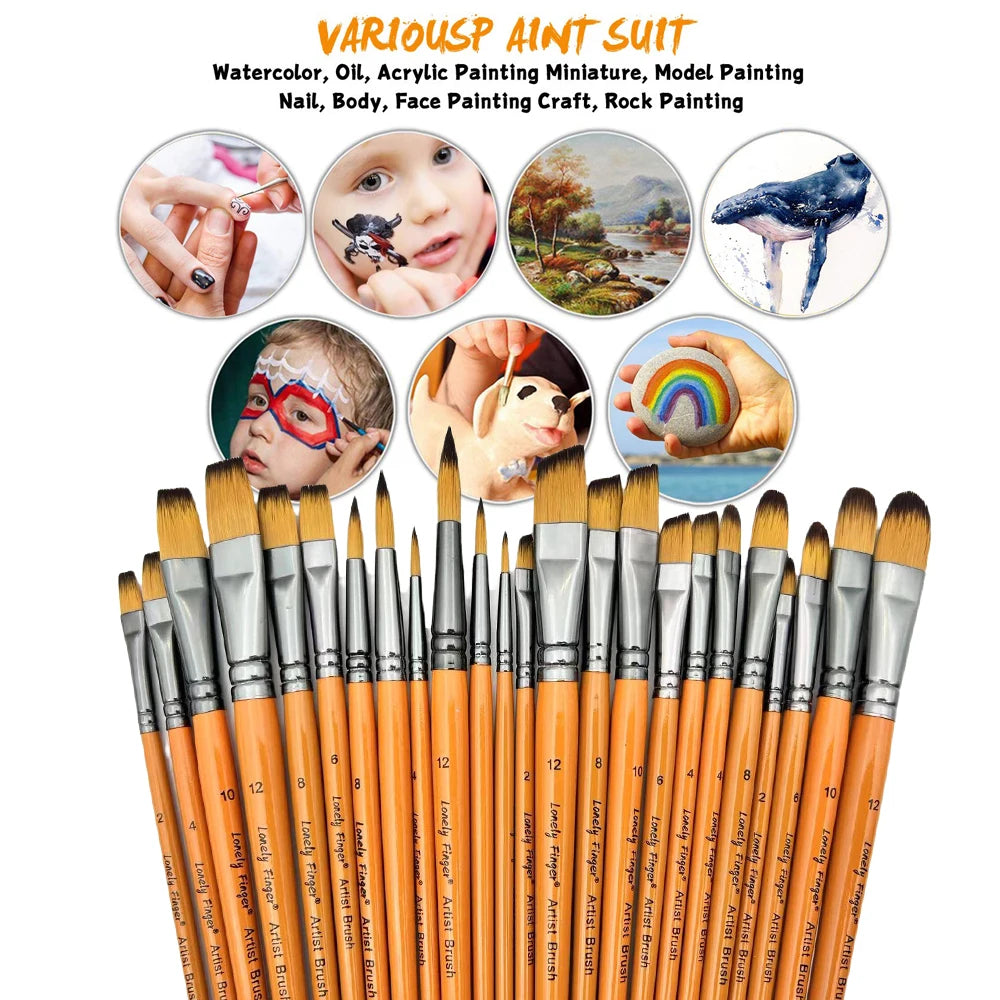 6pcs Artist Paint Brush Set Professional Anti-Shedding Tips Paintbrushes For Acrylic Oil Watercolor Acrylic Painting For Body