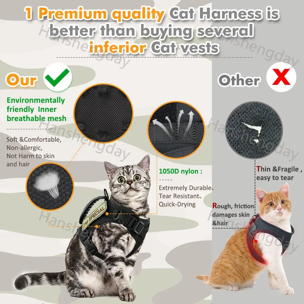 Cat Harness AdjustableTactical Harnesses vest Leash Set,Walking Breathable Mesh Pet clothes for Large Kitten Cats & Small Dog