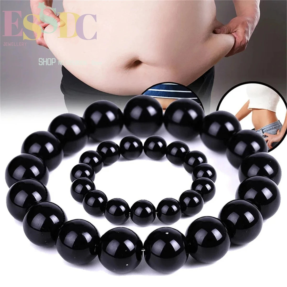 Natural Black Jade Tiger Eye Stone Beads Elastic Single Loop Energy Slimming Weight Loss Bracelet For Men Women Health Jewelry