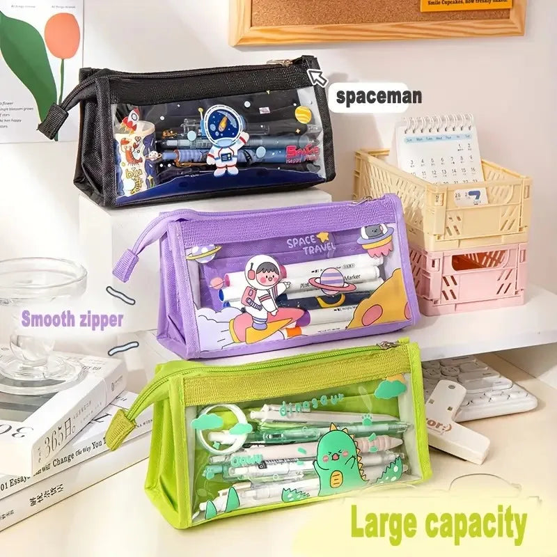 Cute Cartoon 6-layer Transparent Pencil Case Multi-functional Storage Stationery Box School Supplies Kawaii Stationery Bag 1pc