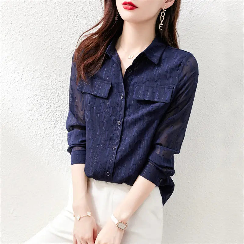 High-end Stylish Temperament Long Sleeved Shirt for Women's Spring Autumn Western Style Reducing Beautiful Shirt Casual Chic Top