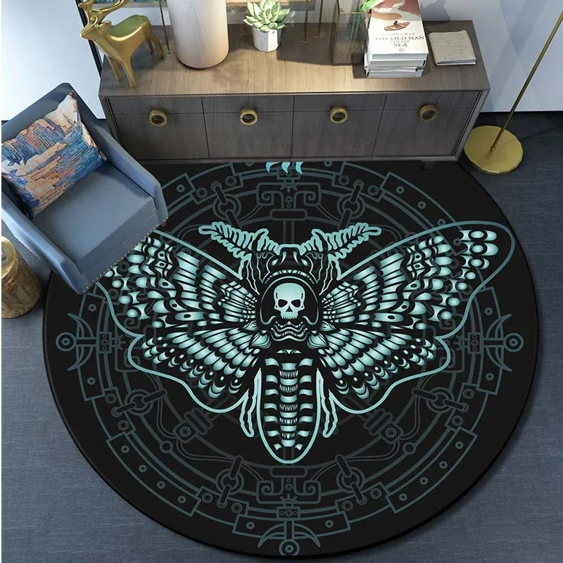 Death Moth Area Rug Gothic Skull Round Floor Mat Butterfly Moon Living Room Carpet Bathroom Kitchen Rug Doormat  alfombra