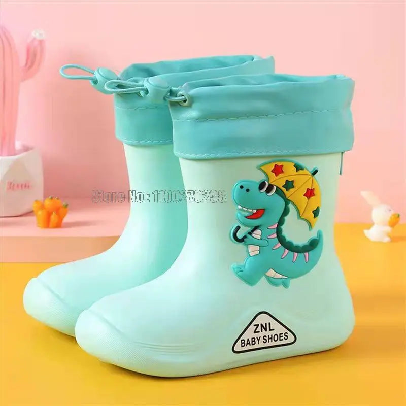 Toddler Size Rain Boots Classic Waterproof Children Kids Rubber Boots Kids Boy Cartoon Dinosaur Water Shoes