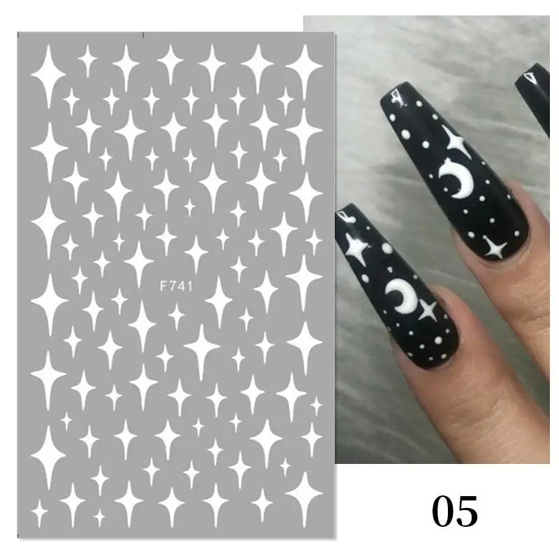 Sliver Stars Nails Stickers 3D Laser Stylish Adhesive Nail Sticker Manicure Decoration Nail Stickers for Nails Nail charms