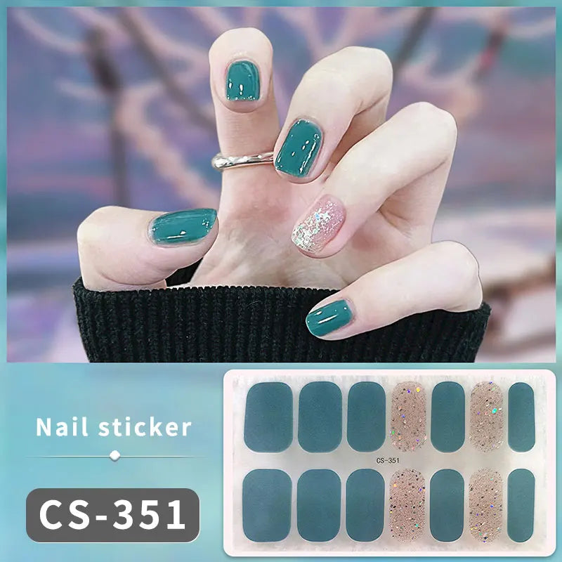 14/16Tips Fashion Gradient Nail Sticker Nail Art Stickers Self-Adhesive Simple Full Nail Wraps French DIY NAil Art Making