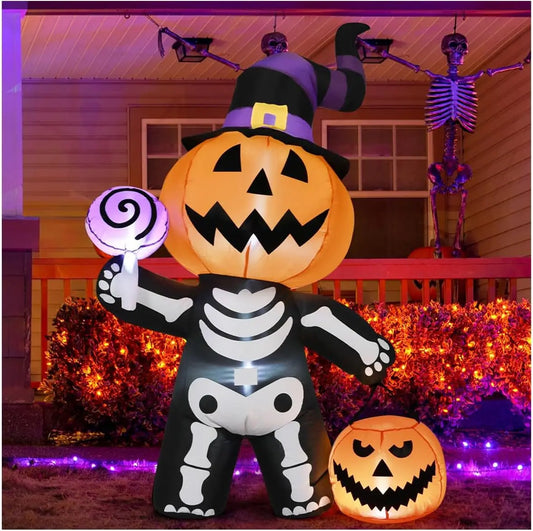 1.8M/6FT Halloween Inflatable Skull Ghost Pumpkin Model Built-in LED Festival Home Indoor Outdoor Decoration Garden Prop 2024