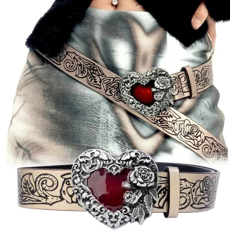 Metal Rose Heart Women Belts Chain Luxury for Leather New Style Pin Buckle Jeans Decorative Ladies Retro Decorative Punk Gothic