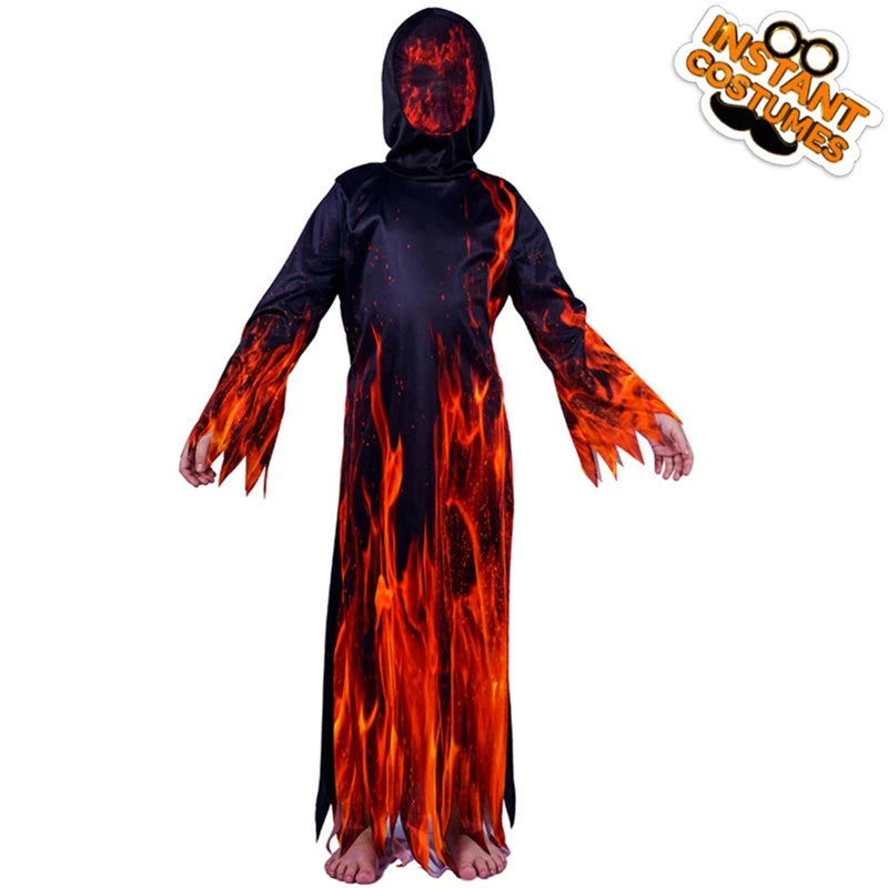 Halloween Fire Flame Devil Costume Kids for Boys Clothing Cosplay Fancy Dress Up Demon Robe Purim Children Suit