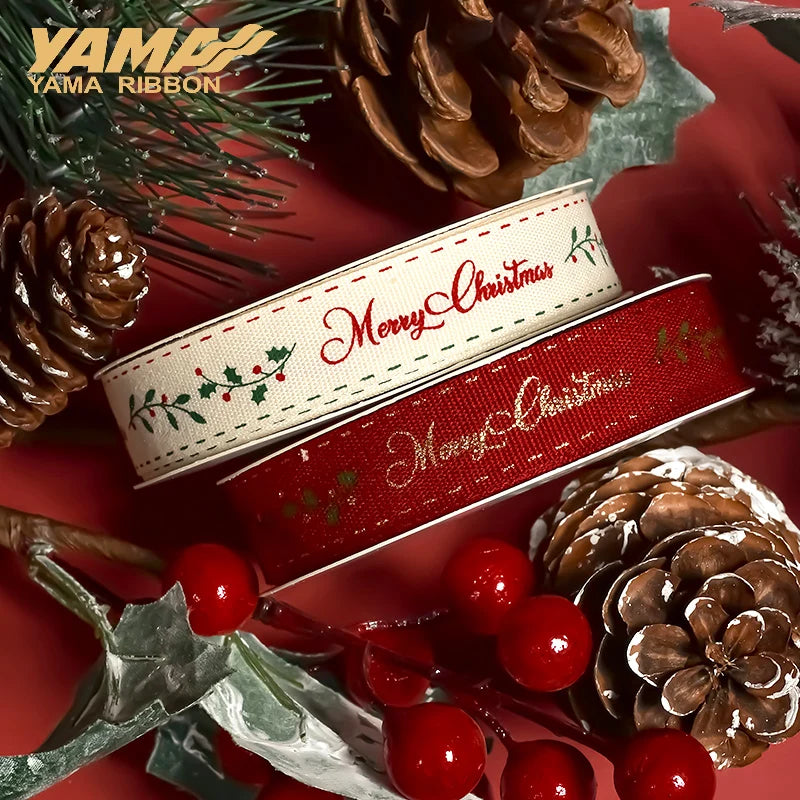 YAMA-Christmas Ribbon for Gift Wrapping, DIY Decoration, Hair Ornaments, Flower Packaging, 9mm, 16mm, 25mm, 100Yards/Roll, 2023