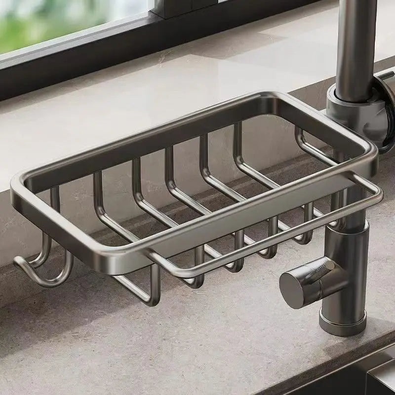 Kitchen Space Aluminum Sink Drain Rack Sponge Storage Faucet Holder Soap Drainer Shelf Basket Organizer Bathroom Accessories