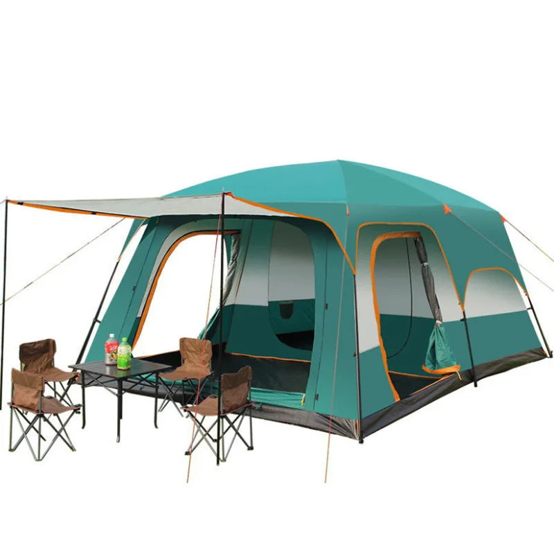 2 Bedroom 1 Hall Camping Tent 5-8 Person Double Layers Oversize Thickened Rainproof Tent Outdoor Family Camp Tour Equipment