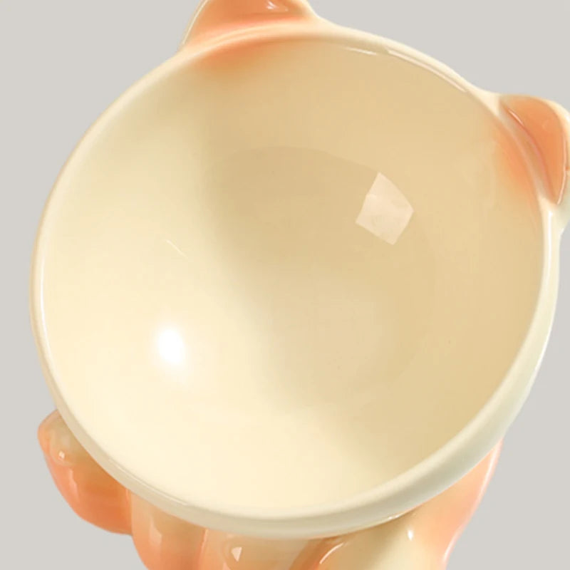 Gradient Ceramic Cat Bowl Pet Bowl Cat Dining Bowl Drinking Water Pet Supplies Dog Bowl Cat Basin Cat Shaped Feeding Bowl