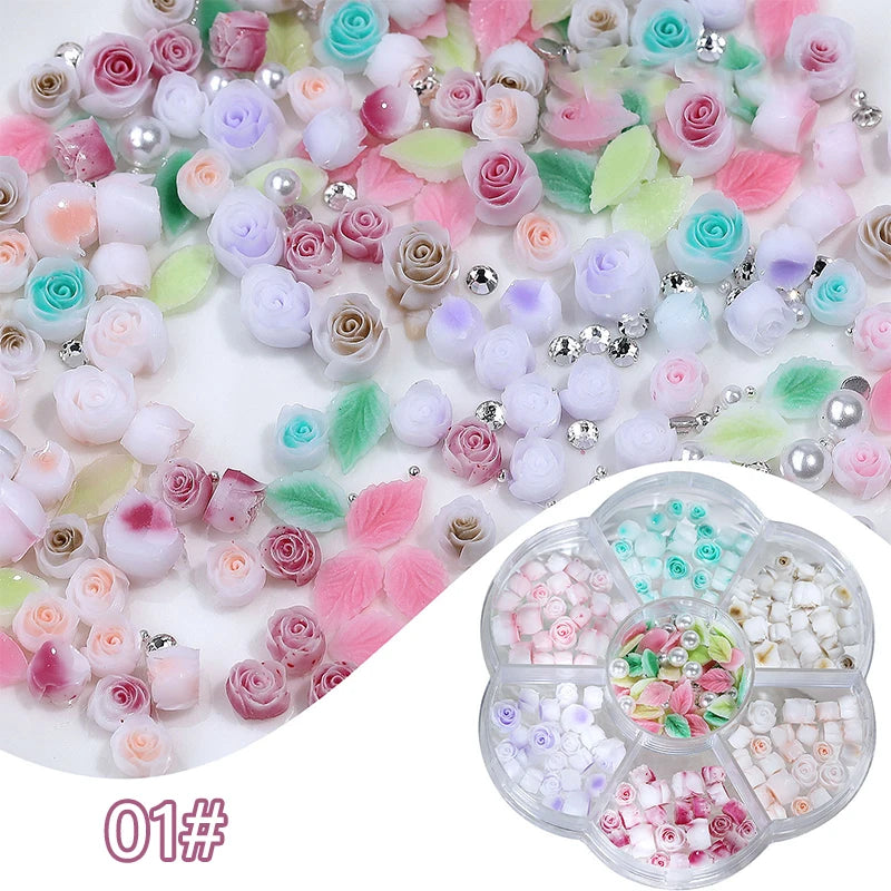 100pcs 3D Resin Pink Purple Nail Charm Flowers Heart Bear Mixed Nail Art Decoration Kawaii Pink Ribbon Bowknot DIY Nail Parts