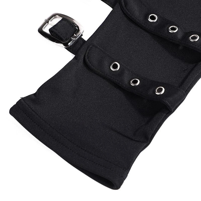 Women Wrist Mitten Half Finger Rivet Belt Punk hip hop Party Glove Unisex Gothic Fingerless Eyelet Ribbon Elbow Gloves Harajuku