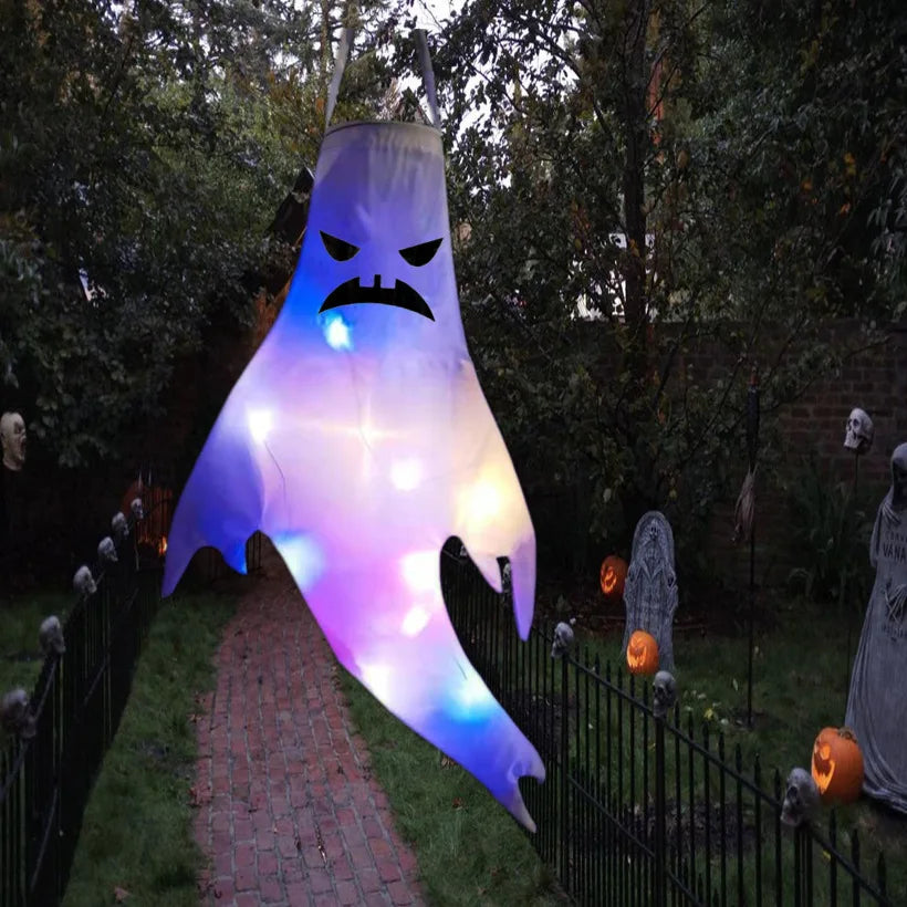 Large LED Halloween Outdoor Light Hanging Ghost Halloween Party Dress Up Glowing Spooky Lamp Horror Props Home Bar Decoration