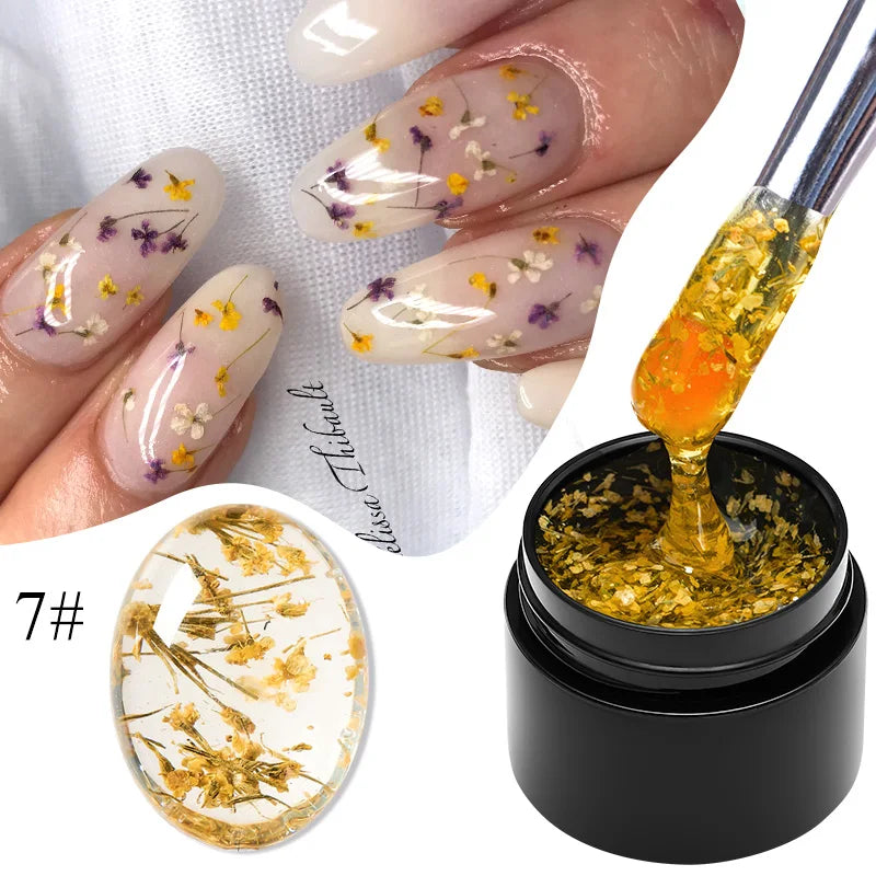 MEET ACROSS 5ml Pink Dried Flower Gel Nail Polish Natural Flower Fairy Nail Art Gel Soak Off UV LED Painting Varnishes For Nails