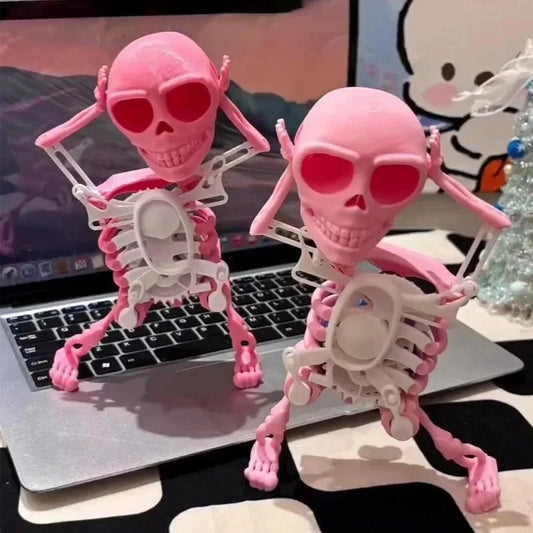 3D Printed Dancing Skeleton Skull Desktop Ornament Stress Reliever Toy Funny Windup Head-shaking Skull Halloween Home Decoration