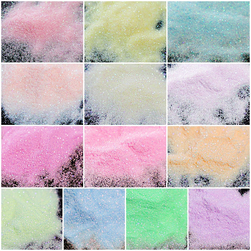 10g/bag Shining Sugar Nail Glitter Colorful Powder Candy Coat Effect White Black Pigment Dust Nails Art Decorations DIY Supplies