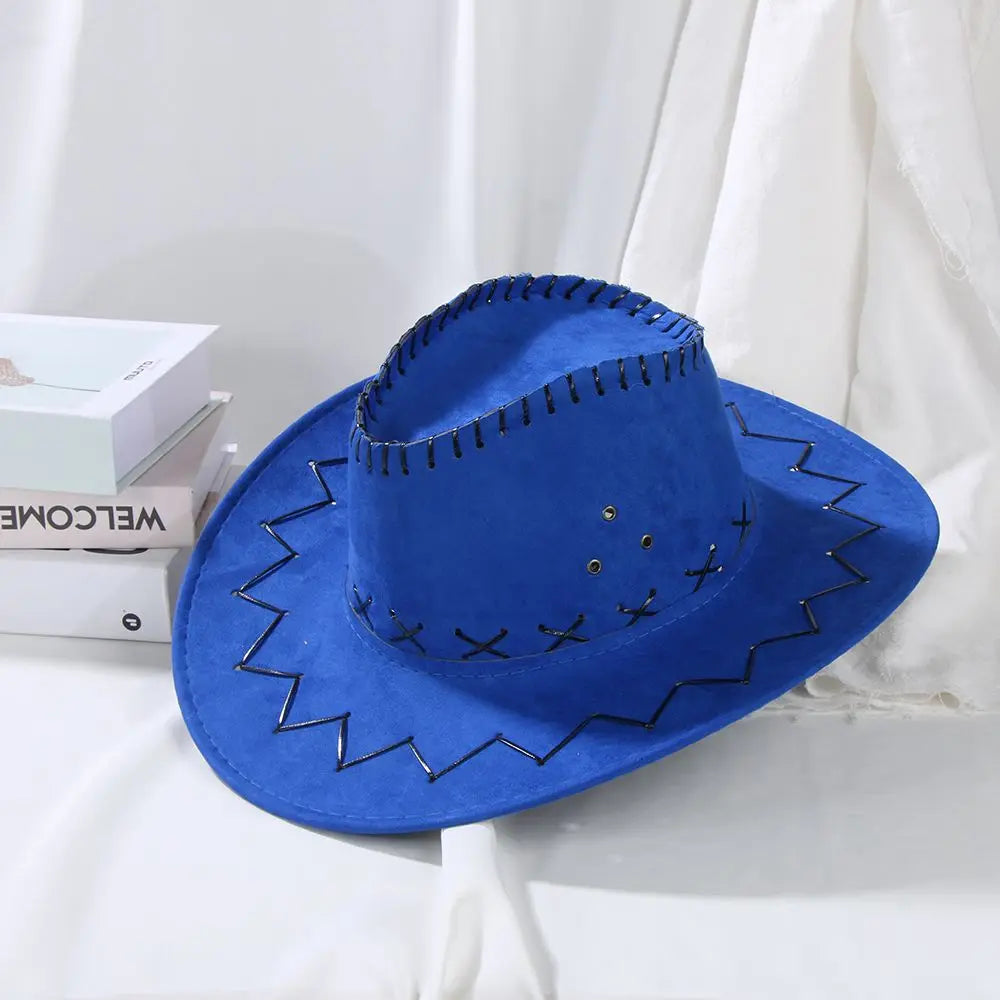 Fashion Unisex Suede Cowboy Hat Fancy Dress Jazz Hat Western Style Wide Brim Felt Fedora Hat Panama Cap Headwear Cap