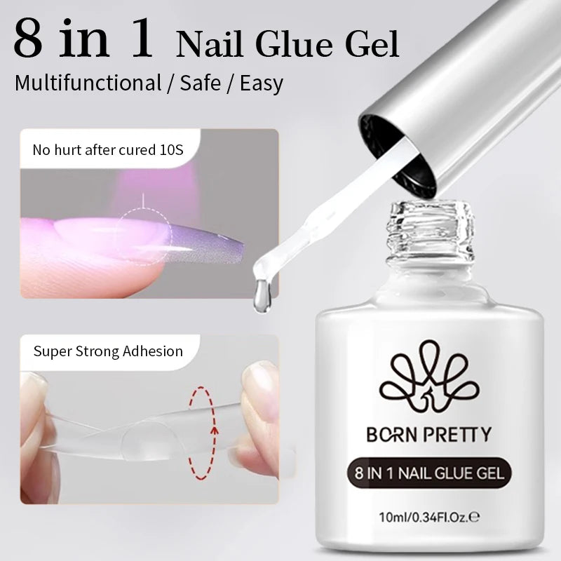 BORN PRETTY 10ML 8-in-1 Strong Nail Glue Gel Nail Polish Transparent Clear Function Gel Thickness Rubber Base Rhinestone Glue