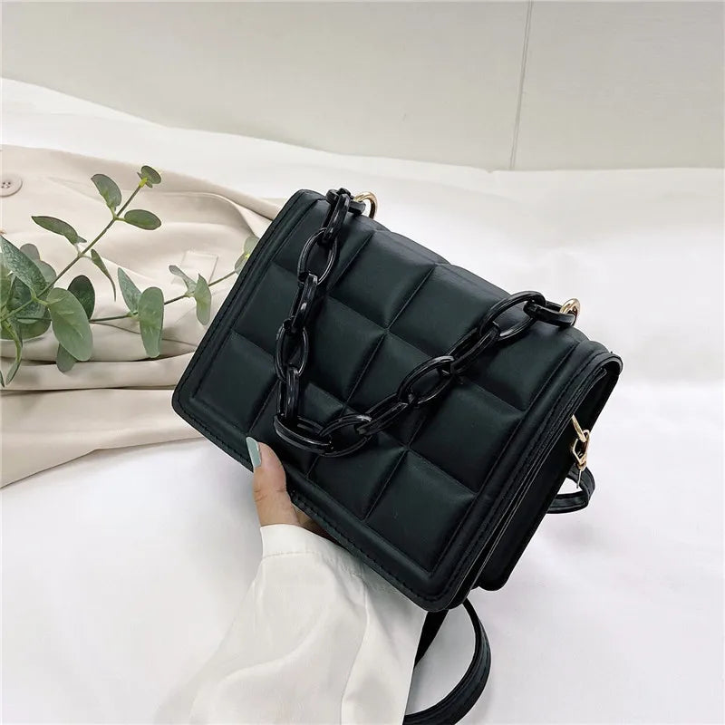 Casual Ladies Mini Handbags Flap Purse Fashion Women Checkered PU Leather Solid Color Crossbody Messenger Shoulder Bag