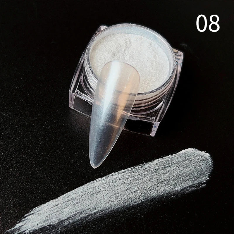 NICOLE DIARY Nail Powder Pigment Pearl White Rubbing on Nail Art Glitter Dust Chrome Aurora Manicure  Decoration DIY