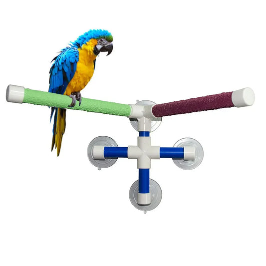 Suction Cups Pet Birds Parrots Bathing Shower Standing Platform Bar Dual Stick Paw Grinding Bracket Station Interesting Perches