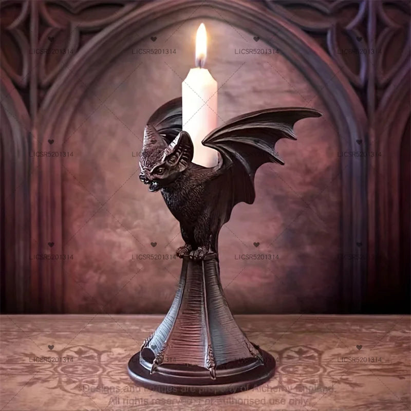 Creative Retro Gothic Black Crow Candle Holder Halloween Statue Owl Bat Cat Shape Resin Sculpture Craft Ornament Home Decoration