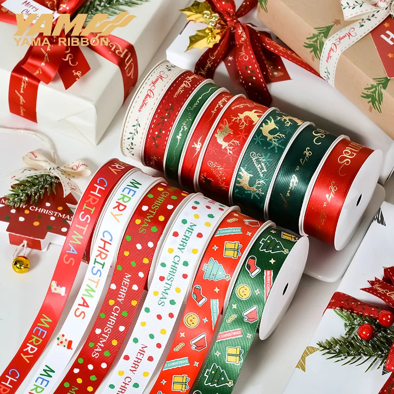 YAMA-Christmas Ribbon for Gift Wrapping, DIY Decoration, Hair Ornaments, Flower Packaging, 9mm, 16mm, 25mm, 100Yards/Roll, 2023