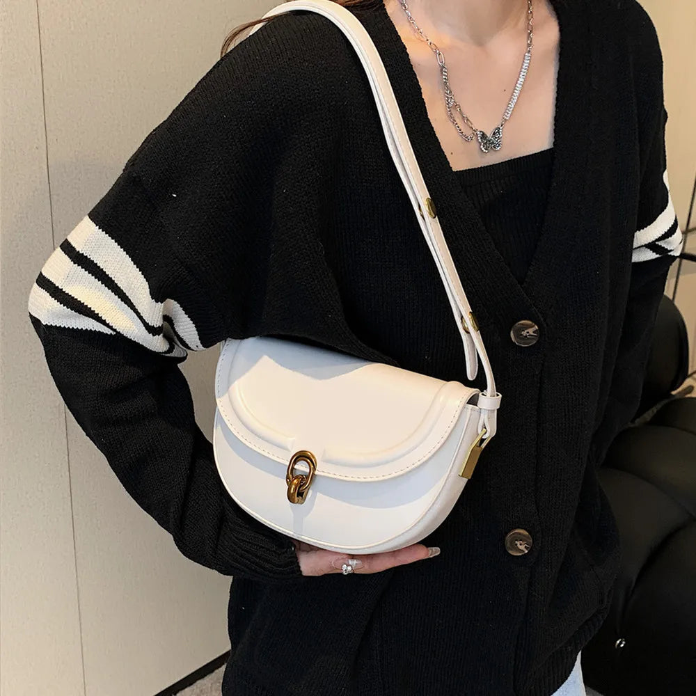 Hifashion Saddle Small Underarm Shoulder Bags For Women 2024 Trend Designer Crossbody Bags PU Leather Ladies Handbags And Purses