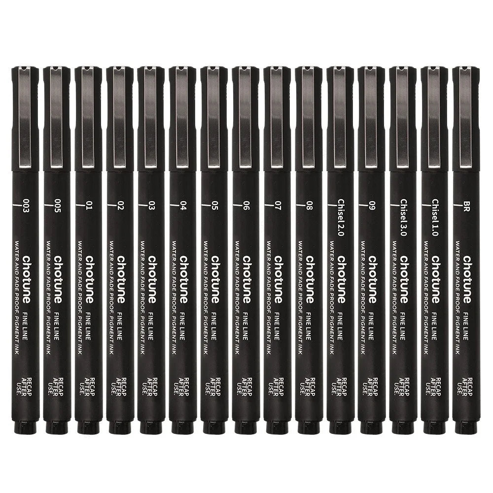 Black Micro Pens,15 Sizes,Waterproof Archival Ink,Fine Point Pen for Artist Illustration,Sketching,Anime,Manga Technical Drawing