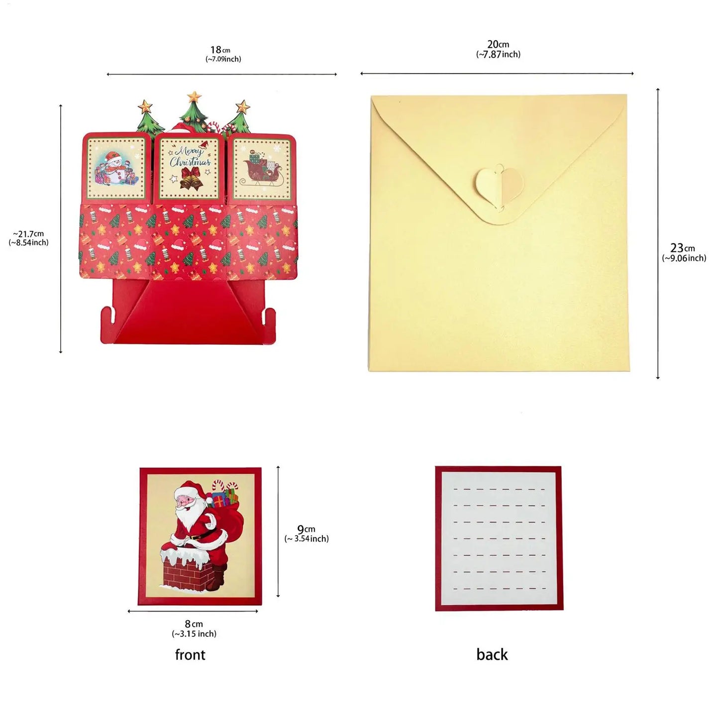 3D Pop-Up Christmas Cards Santa Design Hexagonal Holiday Ornaments with Envelopes for Home, Party, Wedding Decoration