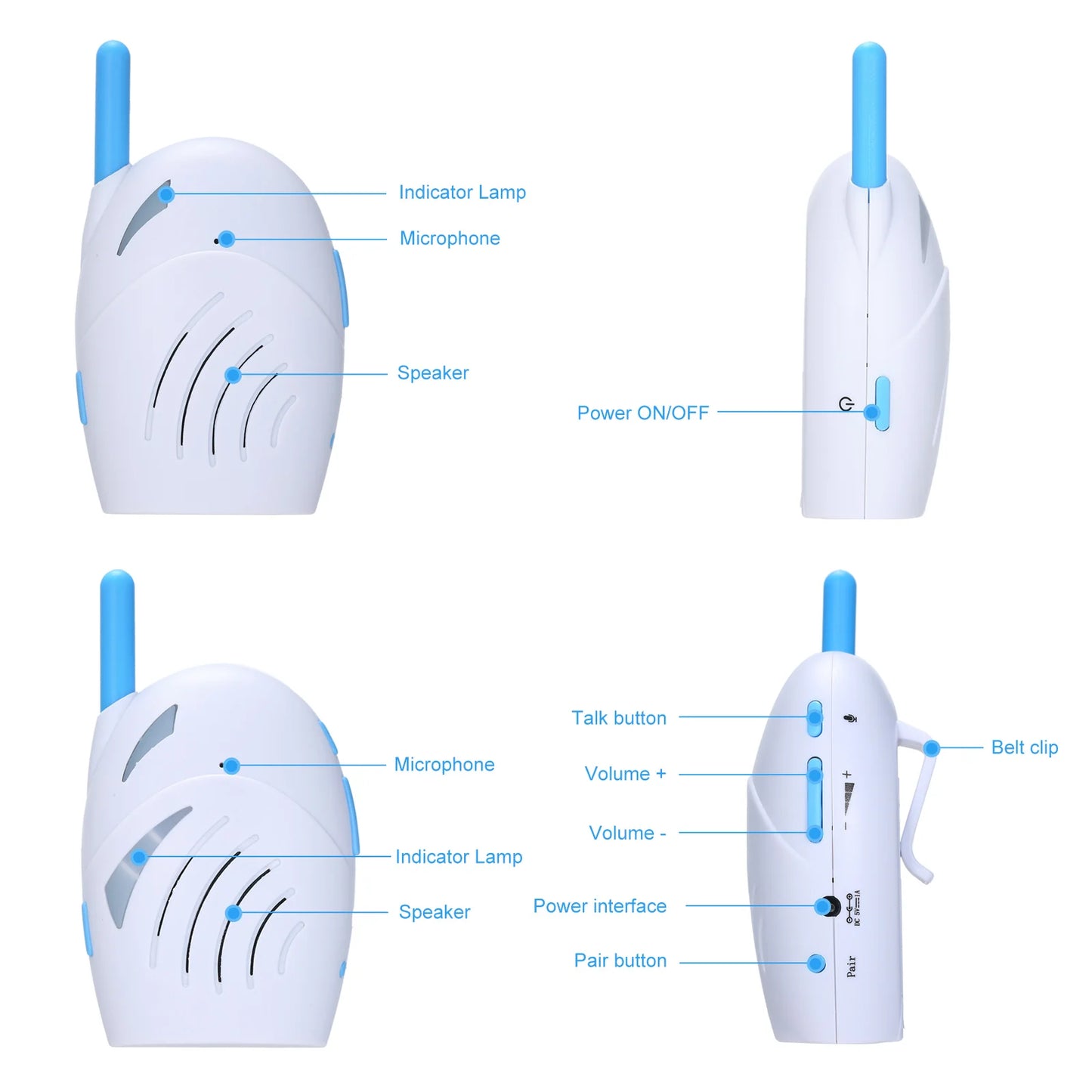 2.4GHz Wireless Baby Monitor Digital Audio Baby Monitor Two Way Talk Crystal Clear Baby Cry Detector Sensitive Transmission