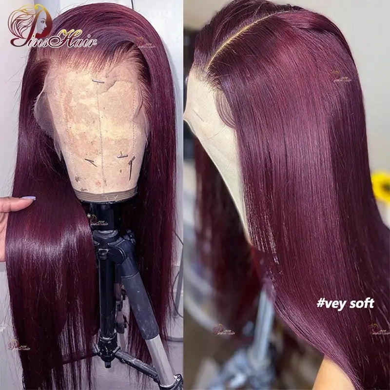 Straight Burgundy Lace Front Human Hair Wig Remy 99J Color 13X6 Lace Frontal Wig Human Hair Pre Plucked Lace Front Wig for Women