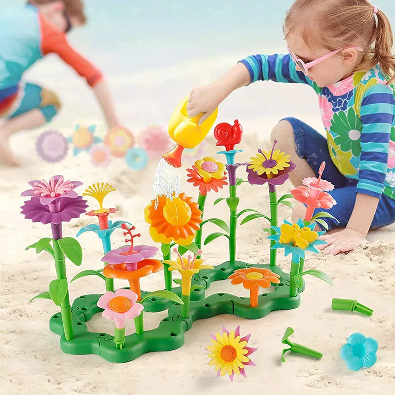 Girls DIY Flower Garden Toys Building Blocks Kids Toddlers Playset Bouquet Creative Growing Floral Garden Parents-child Interct