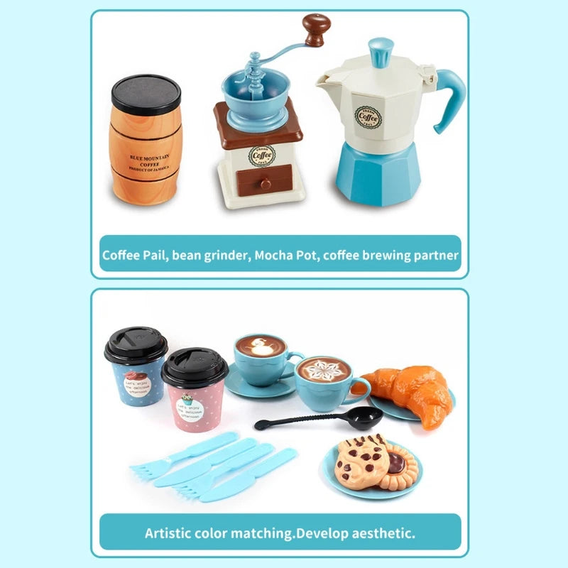 Girls Kitchen Toy Simulation Coffee Maker Set for Role-Play Kid Hobby Collection