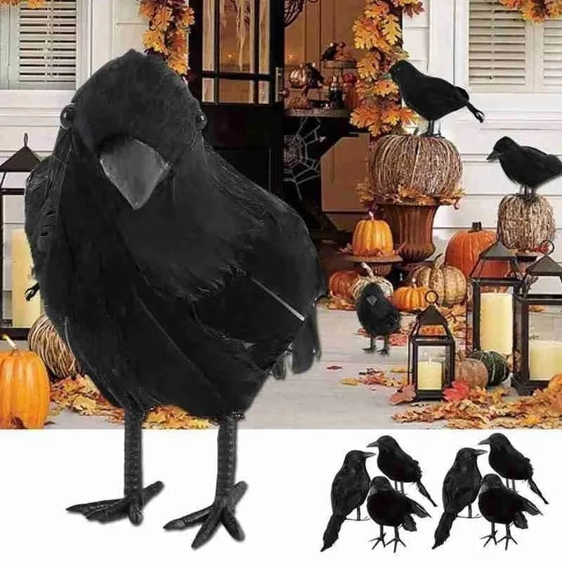 Halloween Black Crow Ornament Simulation Crow Animal Model Bird Scary Toys Horror Props Halloween Party Home Decoration