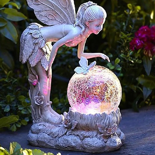 Fairy Tale Flower Fairy Decoration Garden Crystal Ball Girl Statue Solar Light Decoration Resin Crafts