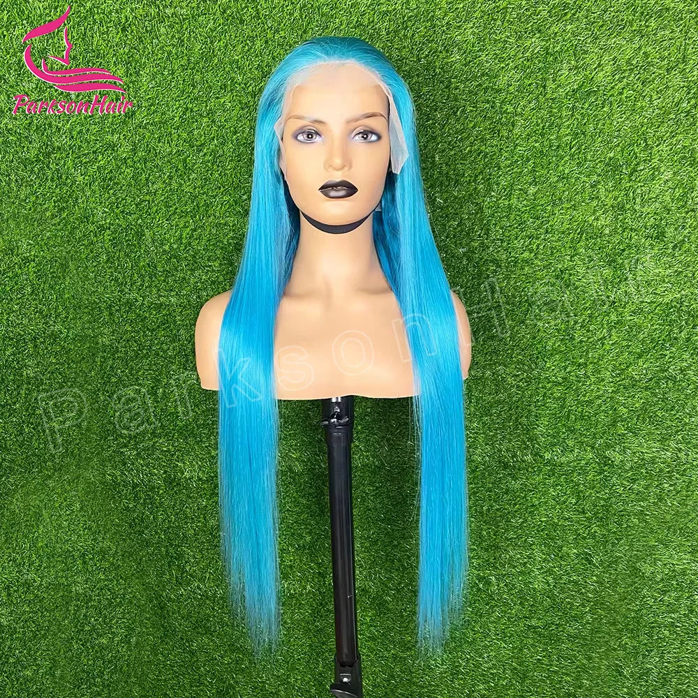 Brazilian Real Hair Blue Color Straight Human Hair Wigs 13×4 13*6 Transparent Lace Frontal Hair Wigs For Women Lace Wigs 250