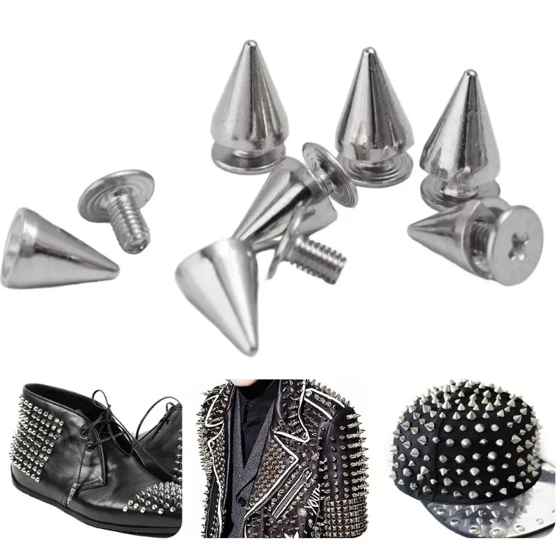 10-100Pcs Round Cone Spikes Metal Tree Spike Screwback Studs DIY Handcraft Cool Punk Garment Rivets Decoration for Clothes Shoes