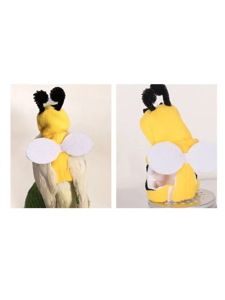 Funny Bee Shaped Birds Clothes Flying Suit Parrots Costume Cosplay Winter Warm Hat Hooded Pet Accessories for Parakeet Cockatiel