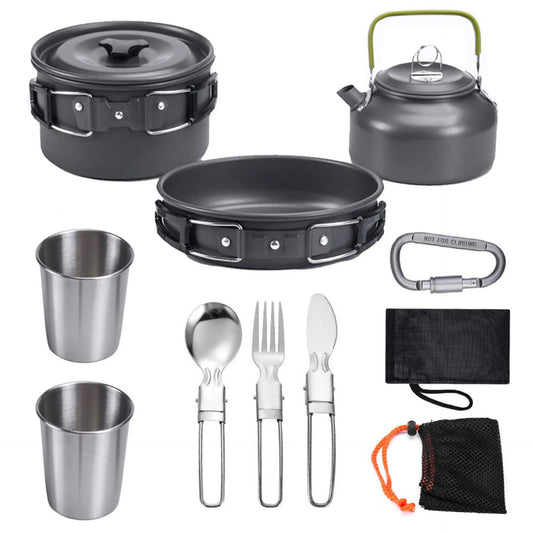 Camping Cookware Kit Outdoor Aluminum Lightweight Equipment Camping Cooking Kit For Traveling Trekking Hiking Supplies