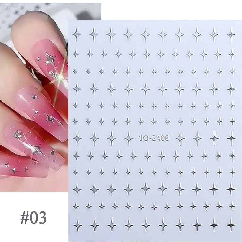 Sliver Stars Nails Stickers 3D Laser Stylish Adhesive Nail Sticker Manicure Decoration Nail Stickers for Nails Nail charms