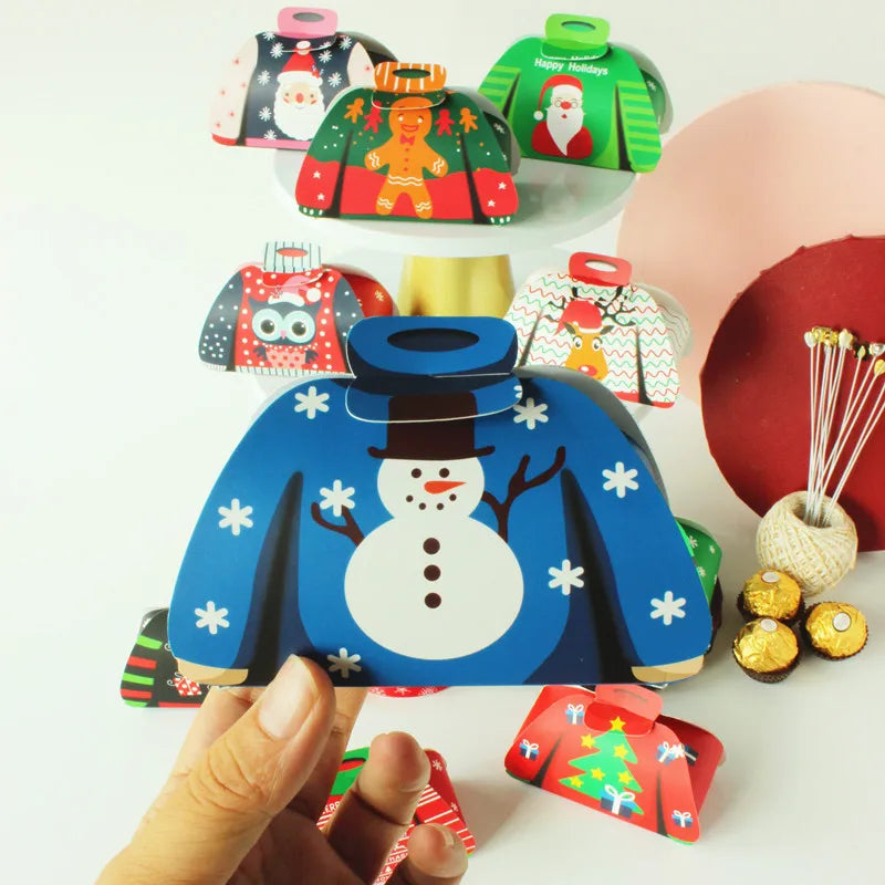 12pcs Cartoon Sweater Christmas Candy Box Kids Chocolate Gift Packaging Box 2024 Merry Christmas Decor New Year Party Supplies