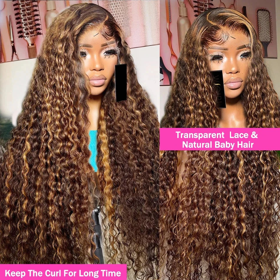 30 36 Inch Curly Highlight Wig Human Hair Honey Blonde 13x4 Lace Front Deep Wave 13x6 Hd Lace Frontal Wig Brazilian For Women